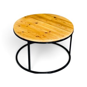 Round oak wood + metal coffee le table